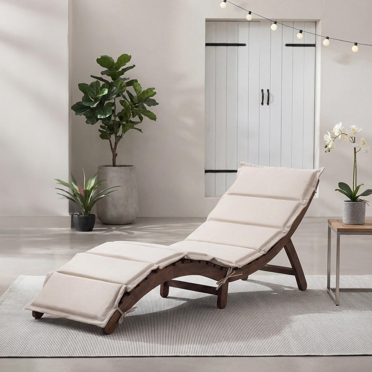 GARTENLIEGE - Akazie massiv / Webstoff - Beige, Holz/Textil (54/55/168cm) - home24