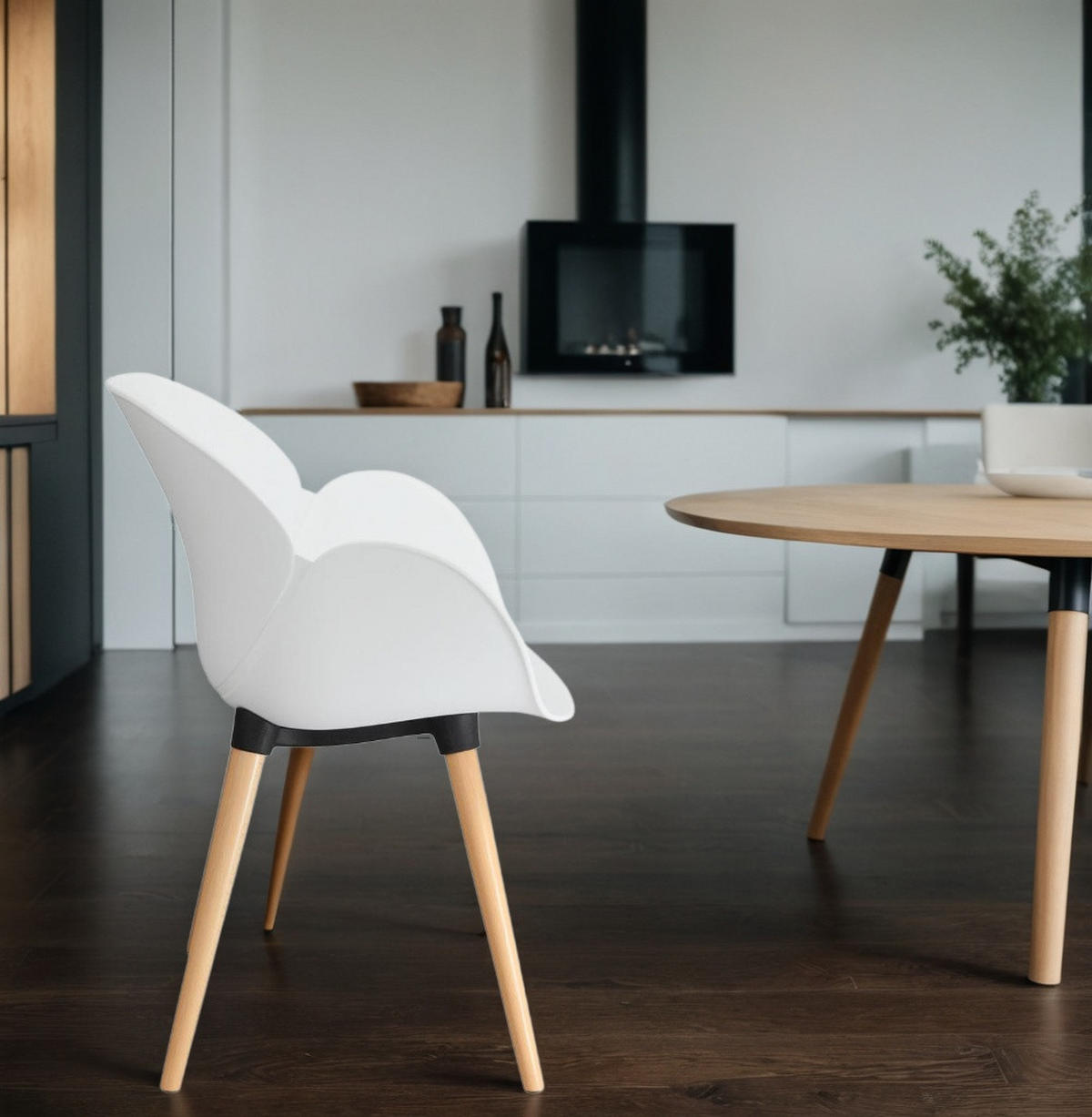 KÜCHENSTUHL Polypropylen Sitzschale mit Holzgestell Skandinavisch, Weiß 59,5x59x84,5 cm - Beige/Weiß, Kunststoff/Buchenholz (59/85/60cm) - KADIMA DESIGN