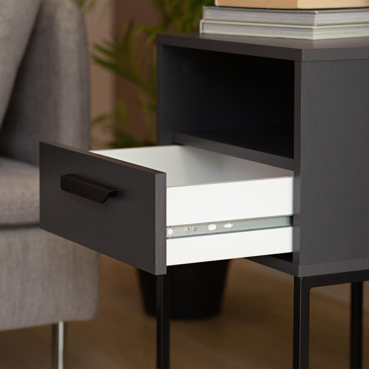 NACHTTISCH RECTUS Nachtschrank, Modern - Anthrazit/Schwarz, Holzwerkstoff (40/65/39cm) - KONSIMO®