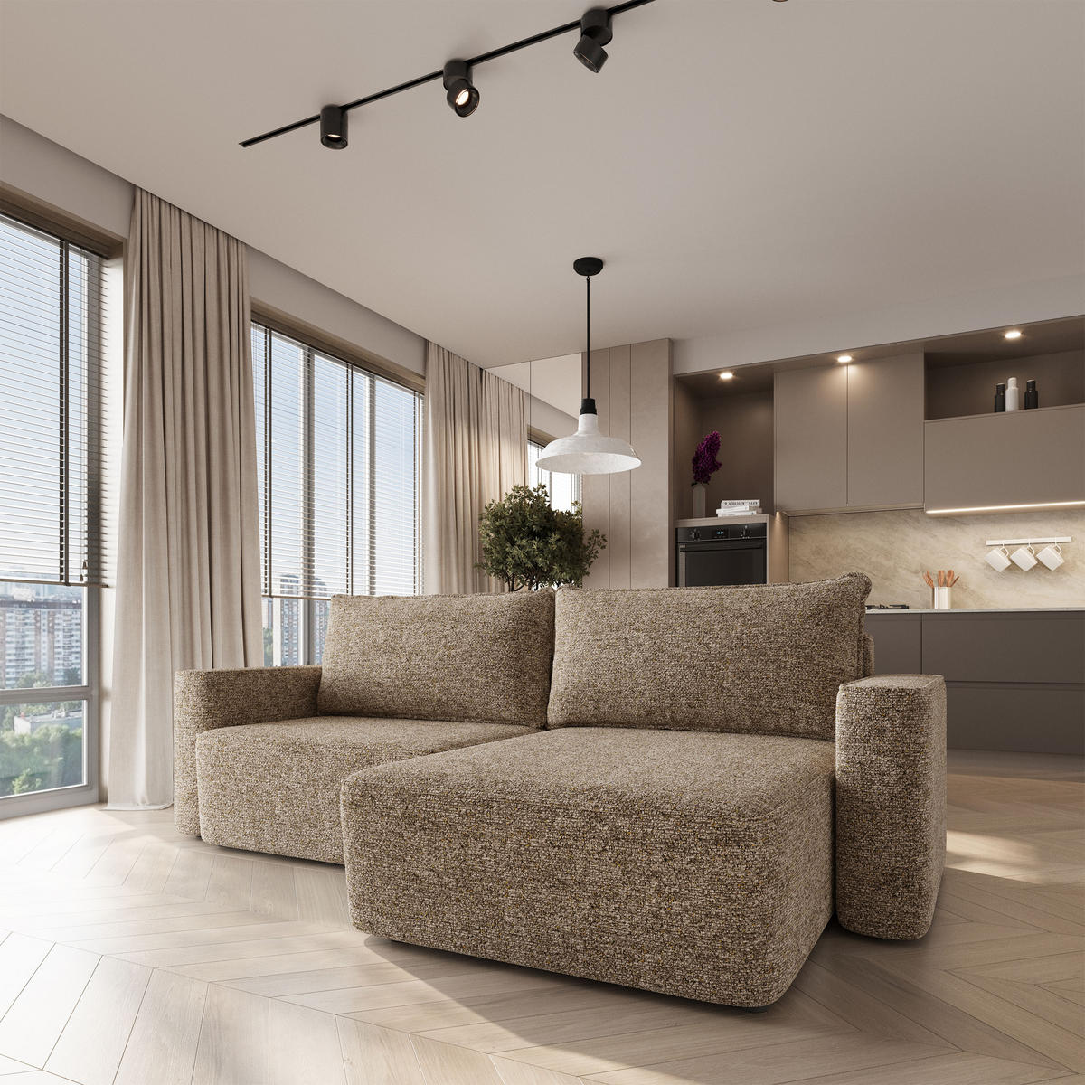 ECKSOFA BELISE BL Beige Chenille mit Schlaffunktion - Beige, Holz/Textil (252/162cm) - MASSENO