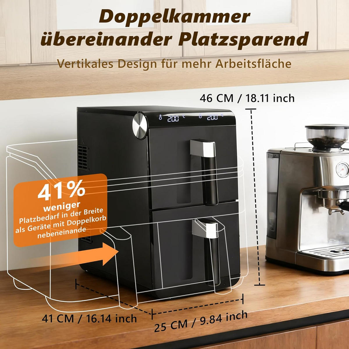 HEISSLUFTFRITTEUSE ANNA Ⅲ 46.6/25/41.1 cm - Schwarz, Metall (25/41.1/46.6cm) - Nettlife