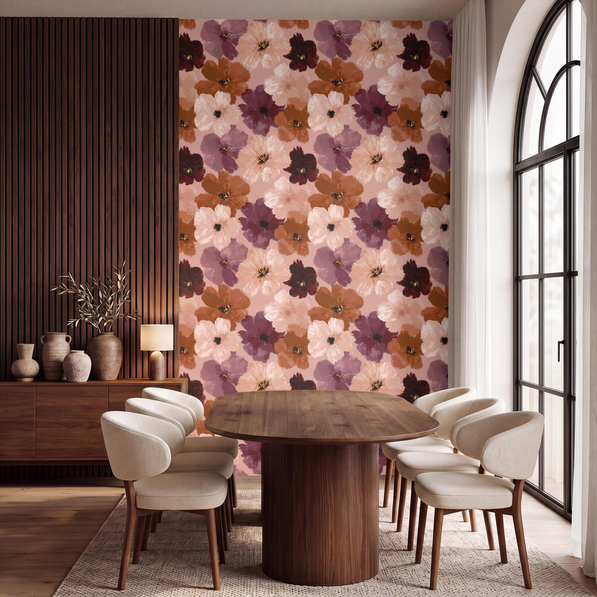 TAPETE - Blumen - Abstrakt - Erdtöne - 180x300 cm - Multicolor, Papier (180/300cm) - OnlyWow