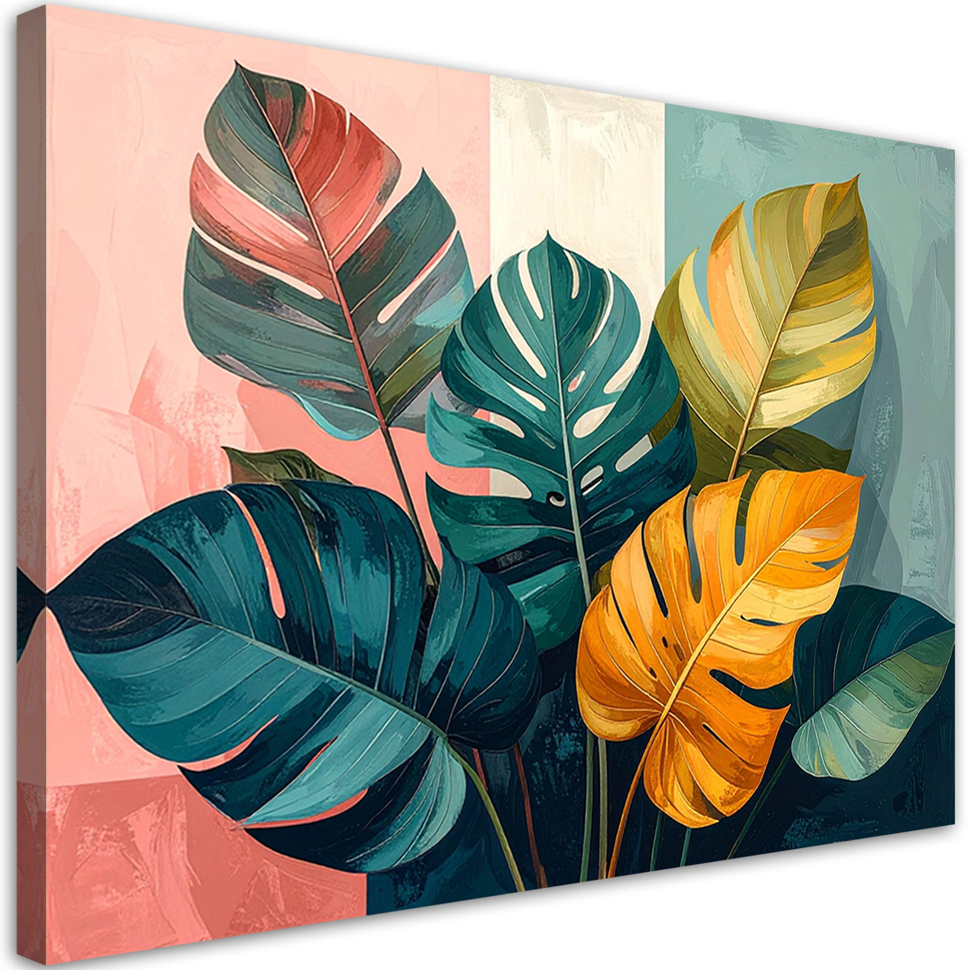 BILD auf Leinwand, Bunte tropische Blätter - Multicolor, Textil (30/20cm) - Feeby