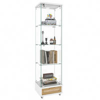 VITRINE 42,5/36,5/167 cm in Weiß mit LED-Beleuchtung und Schubladen - Weiß, Holzwerkstoff (42.5/167/36.5cm) - Flora Grace