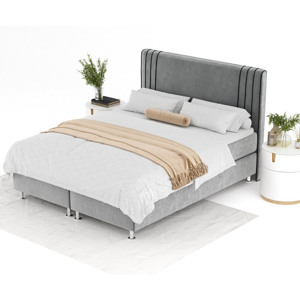 Thumbnail - Maison de Reve Boxspringbett, Grau, Schwarz, Textil, Buche, Kiefer, H3, Höhe ca. 21 cm, 140x200 cm, Oeko-Tex® Standard 1...
