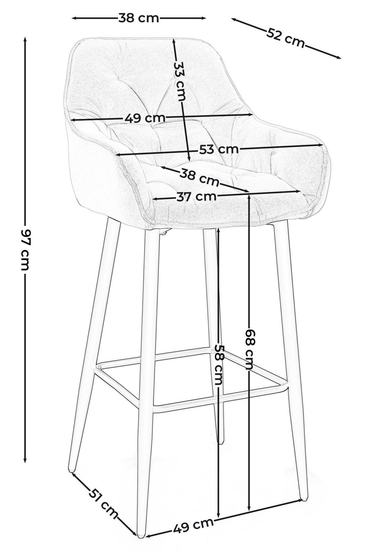 BARHOCKER SIENA gepolstert mit Steppung - grün - Samt Velours - Schwarz/Grün, Metall (53/97/52cm) - NEW HOME