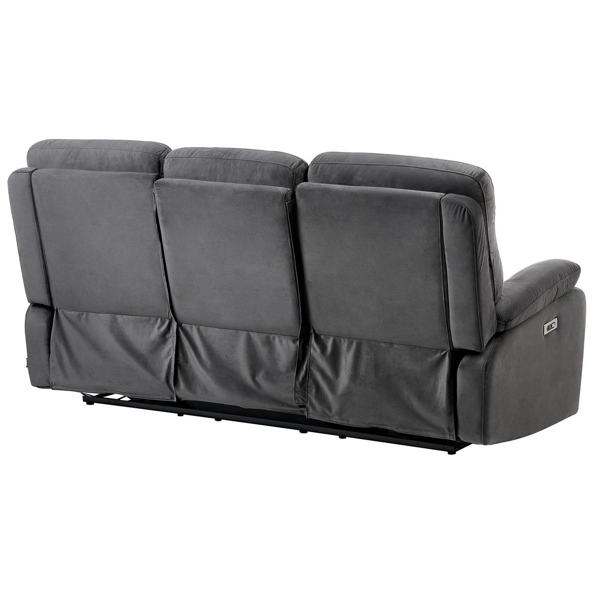 SOFA elektrisch verstellbar 3-Sitzer Samtstoff Dunkelgrau Bergen - Dunkelgrau/Grau, Textil (202/101/72cm) - Beliani