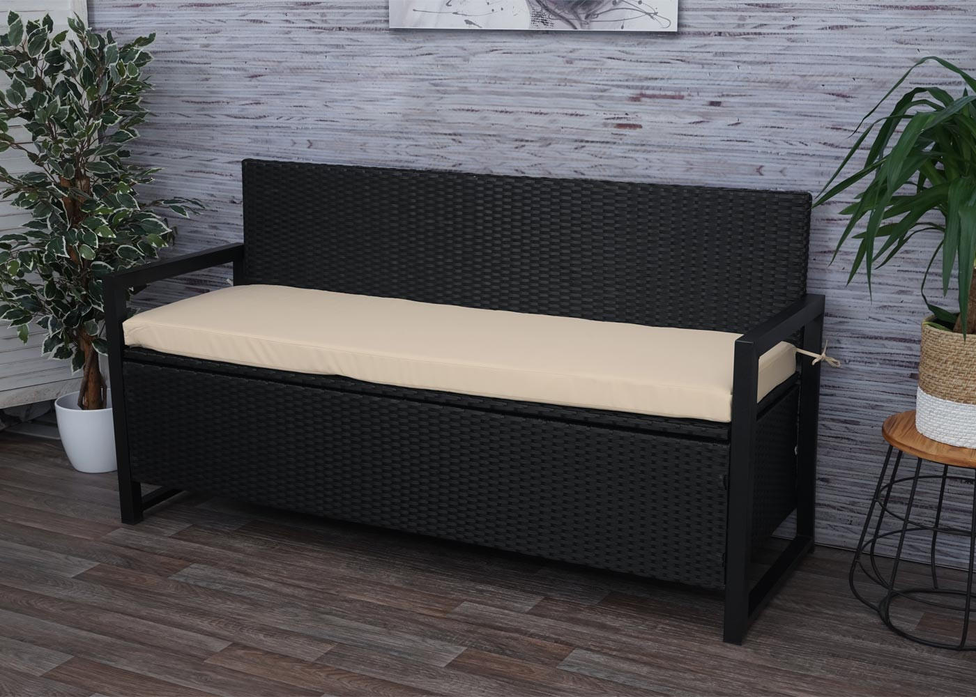 POLY-RATTAN 3ER SITZBANK Anthrazit, Beige - Anthrazit/Beige, Kunststoff (164/87/57cm) - MCW