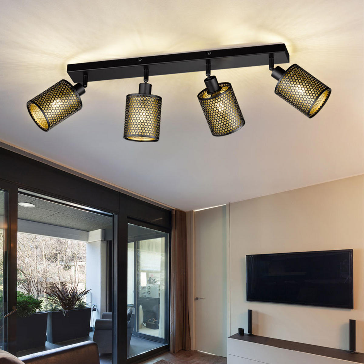 LED DECKENLEUCHTE Gitter Design Schwarz Gold - Schwarz, Metall (64/10/18cm) - Wofi