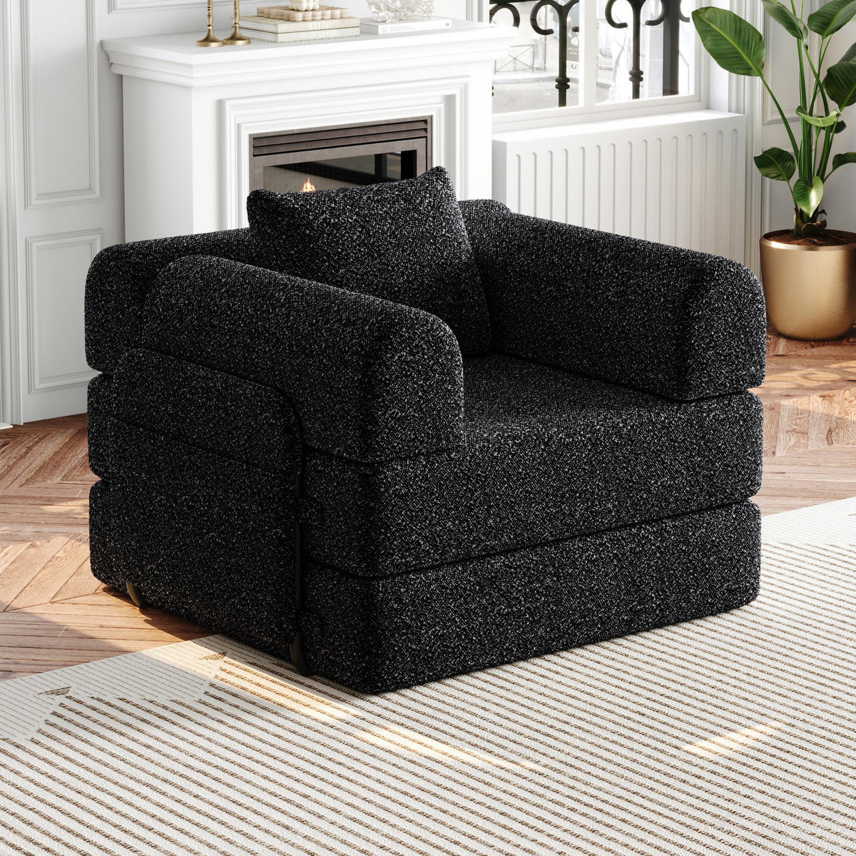 SOFA 2 in 1, Schlafcouch mit Bettfunktion, Stauraum Chenille,Schwarz - Schwarz, Textil (94/69/91cm) - PARAFTA HOME