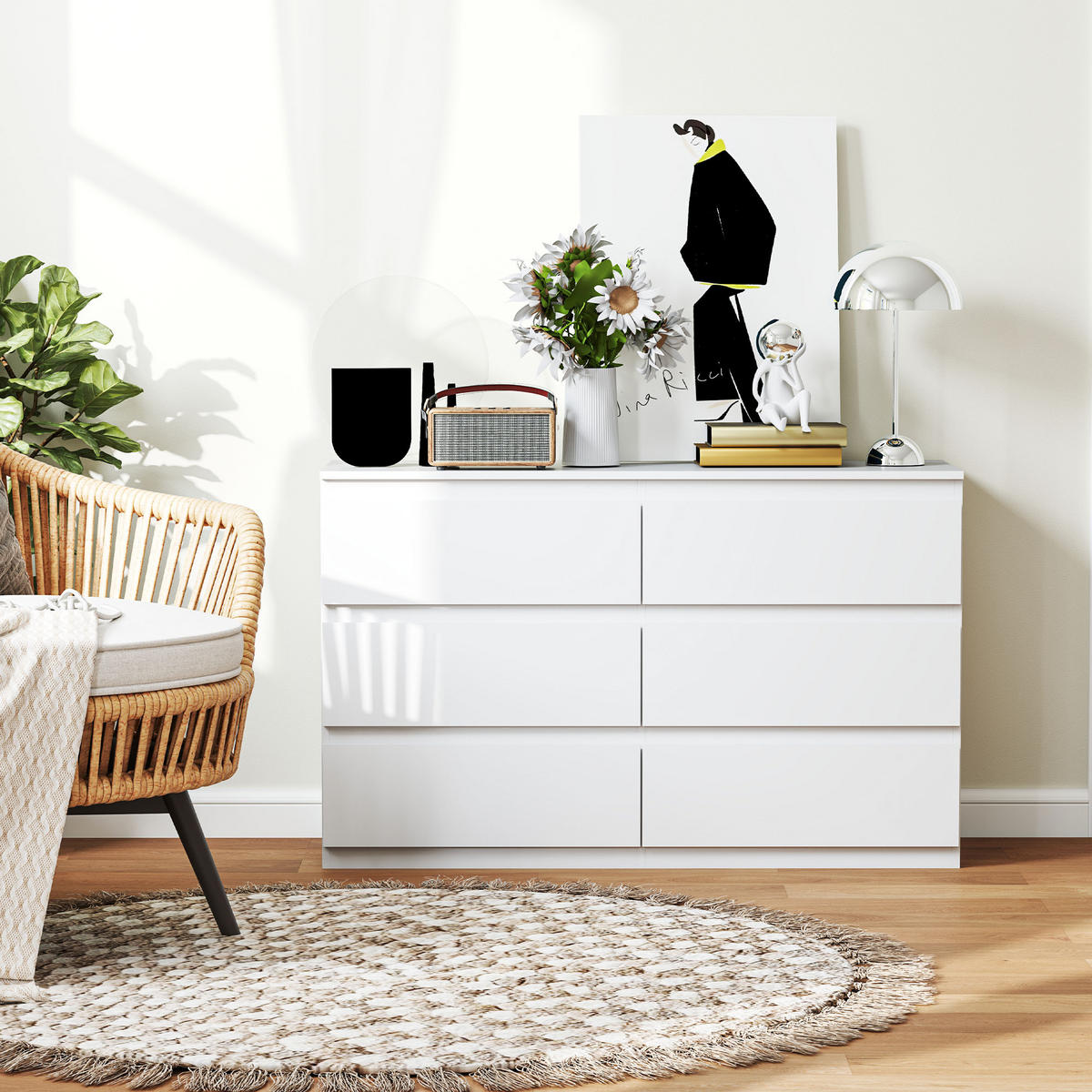 KOMMODE Weiß 120/39/75 cm - Weiß, Holzwerkstoff (120/75/39cm) - PANGIVO