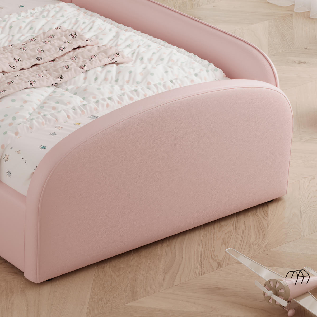 KINDERBETT 90/200 cm in Rosa mit Nachttisch, Schublade und Bären-Kopfteil - Rosa, Holzwerkstoff/Textil (90/200cm) - STILVORA