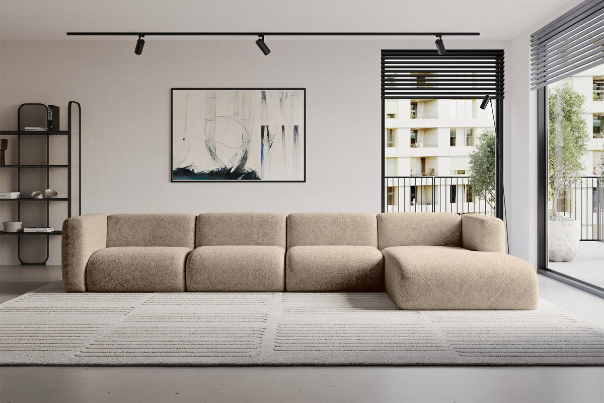 ECKSOFA Ottomane Rechts MIRA-L3 409x179x70 Braun Velours - Schwarz/Braun, Holzwerkstoff/Kunststoff (409/179cm) - ALTDECOR