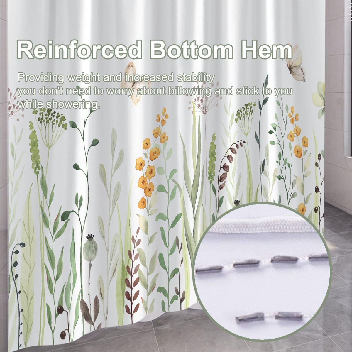 DUSCHVORHANG Blumen und Pflanzen Muster Polyester wasserabweisend waschbar mit Ringen - Weiß, Textil (180/200cm) - MCBOSON