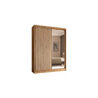 KLEIDERSCHRANK mit Spiegel-Schiebetüren und Aluminium-Leisten, LED-Beleuchtung - LAMELO - 160 cm Artisan+Artisan+Weiß - Eiche Artisan/Weiß, Holzwerkstoff (160/216/61cm) - ALTDECOR