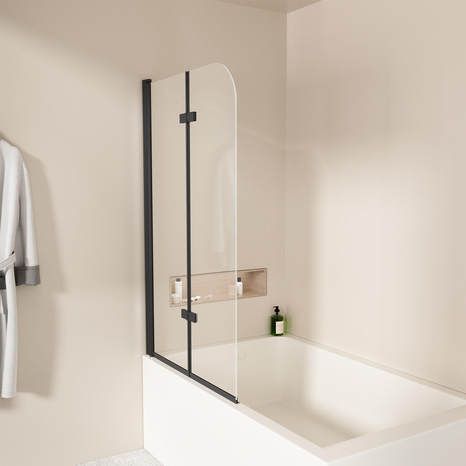 DUSCHWAND für Badewannen Faltbar mit Leicht zu Reinigen Schwarz 140/120 cm - Schwarz, Glas (120/140cm) - EMKE