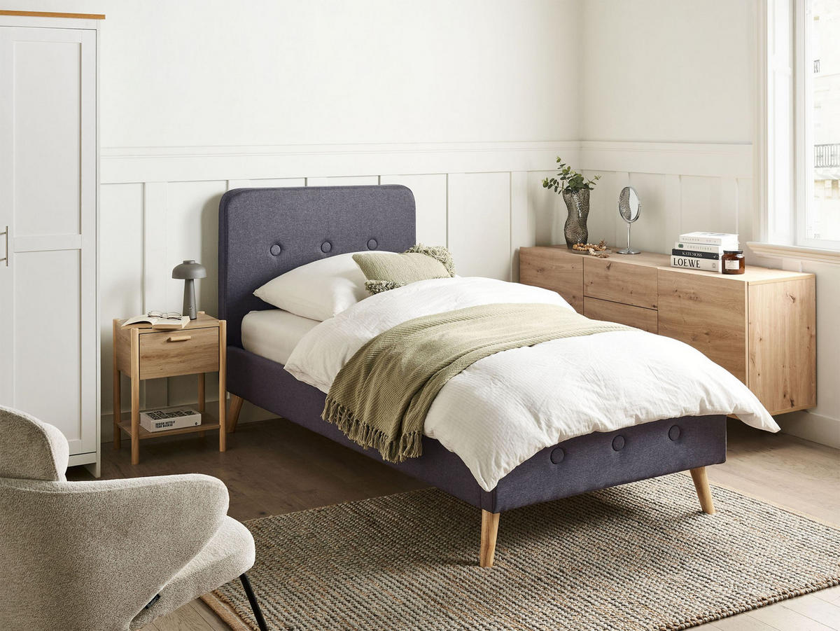 POLSTERBETT mit Lattenrost 90x200 cm Grau Rennes - Dunkelgrau, Textil (90/200cm) - Beliani