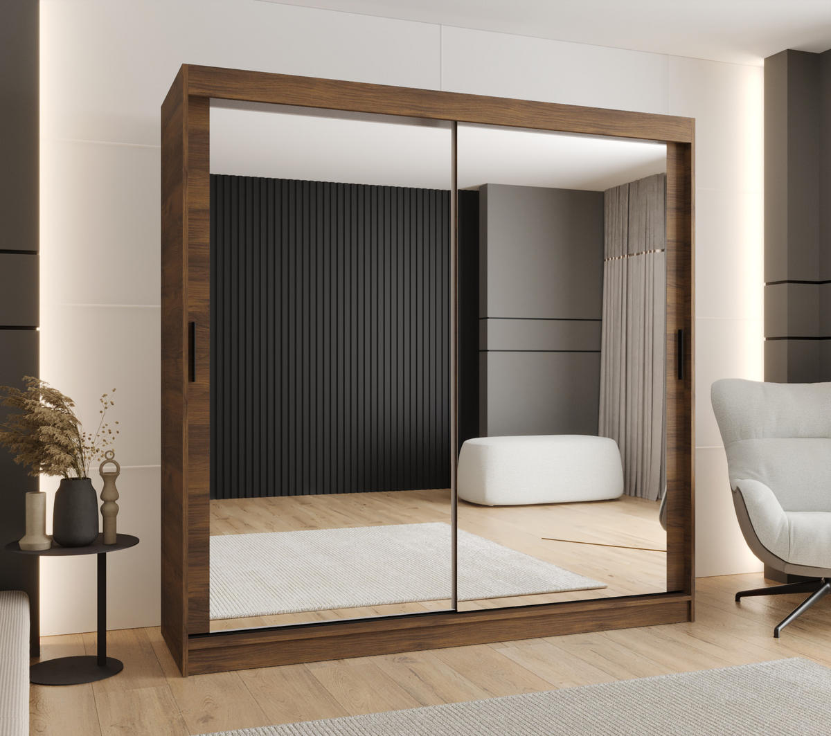 ŠATNÍ skříň s posuvnými dveřmi 200/200/62 2dveřová - černá/hnědá, dřevo/plast (200/200/62cm)