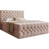 BOXSPRINGBETT Aurora mit Bettkasten, Puderrosa Samt 160x200 cm – inkl. H3 Matratze und Topper - Schwarz/Altrosa, Holzwerkstoff/Kunststoff (160/200cm) - WFL GROUP