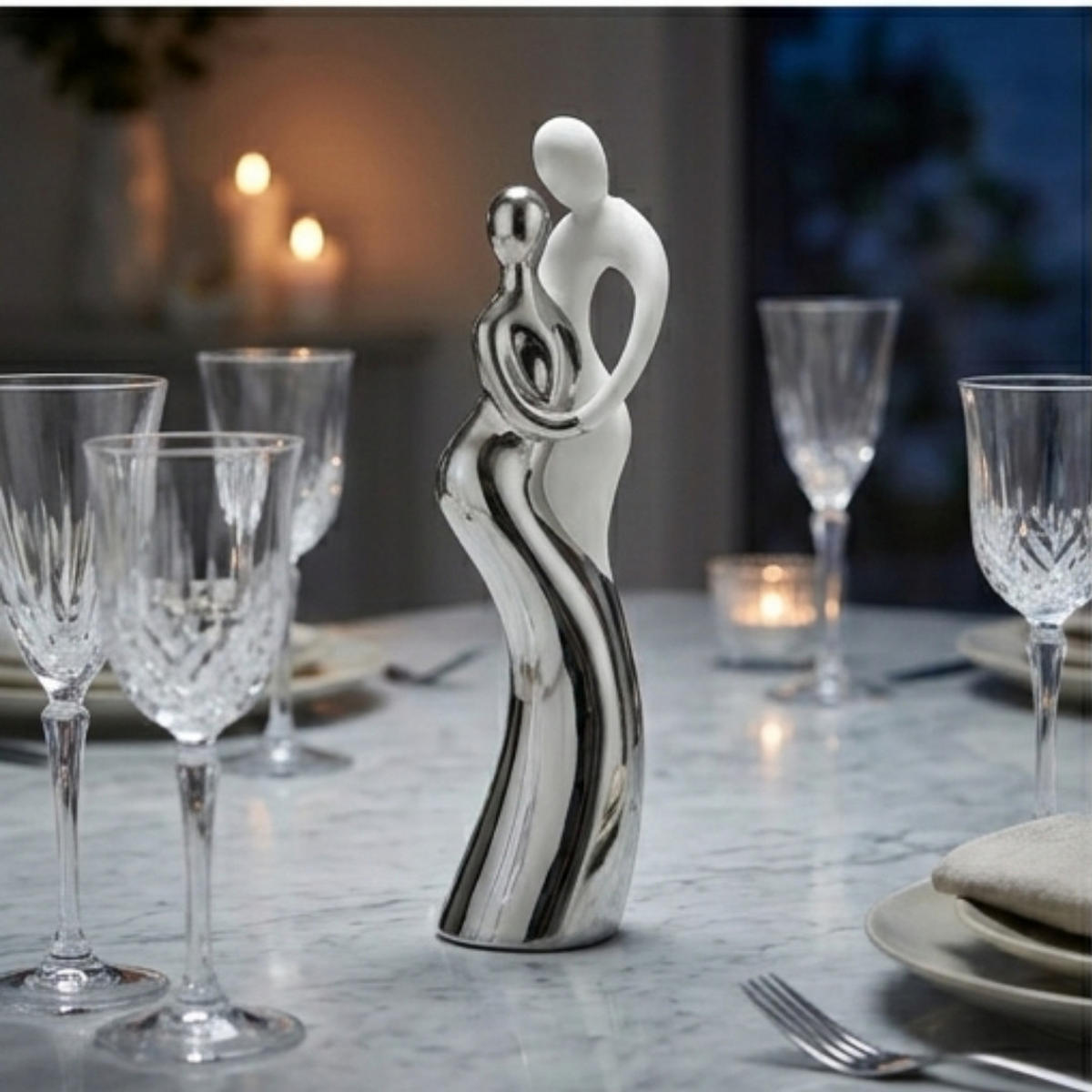 SKULPTUR Paar Platin Weiß 46 cm - Weiß/Nickelfarben, Keramik (12/46/15cm) - Gilde