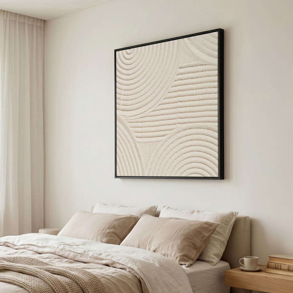 LEINWAND Bilder mit Rahmen - Muster - Abstrakt - Weiß - 90x90 - Beige, Textil (90/90cm) - MuchoWow