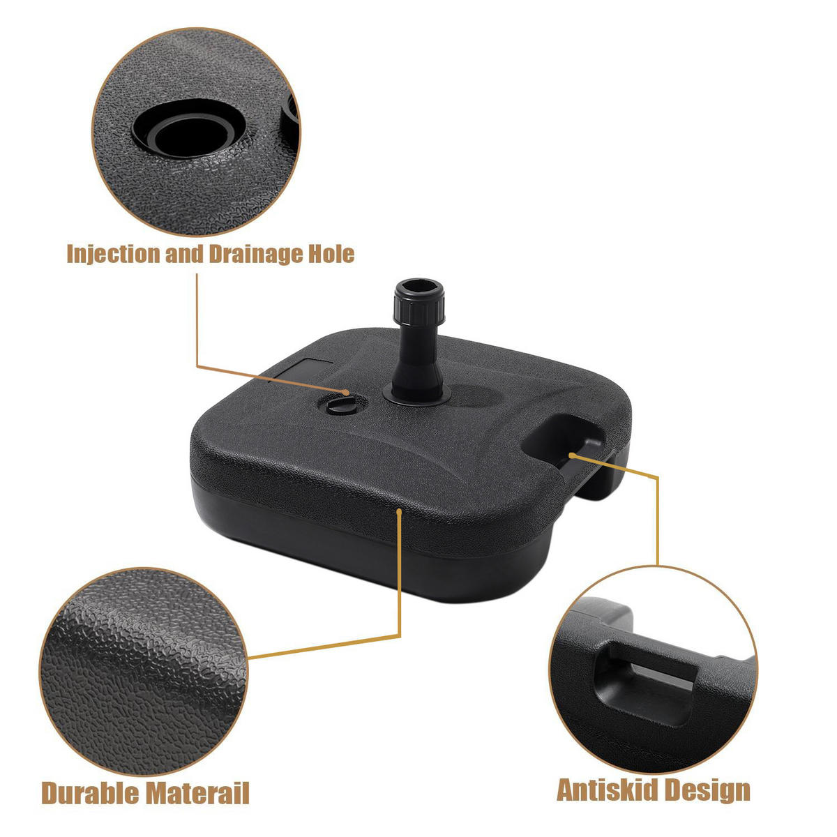 SONNENCHIRM aus Polyester Metall und befüllbarer Kunststoff-Sockel 360° drehbar neigbar 60° 3 x 2.4m Ø44,5 × 28 cm - Schwarz, Metall (300/240cm) - Livingandhome