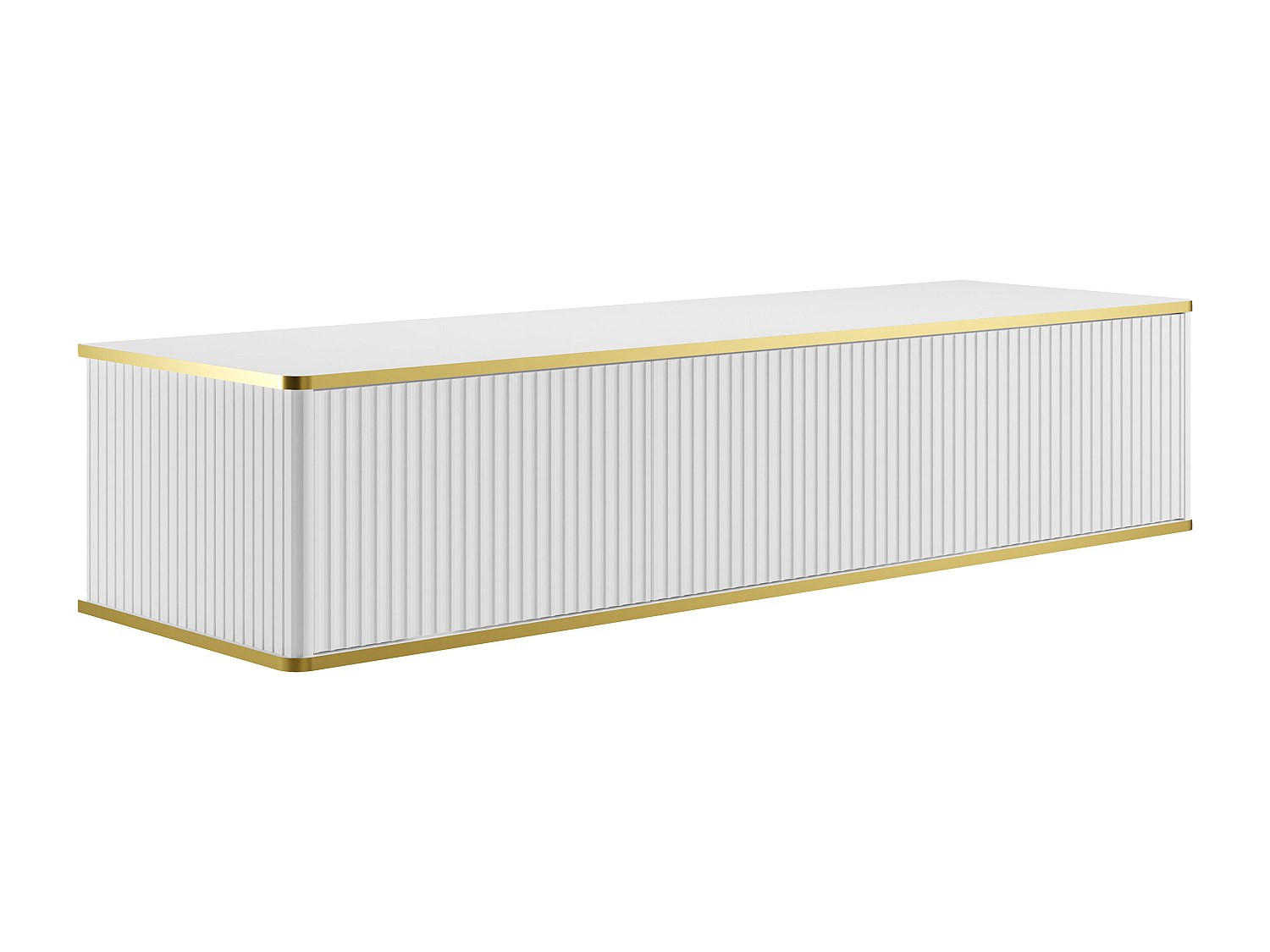 WASCHBECKENUNTERSCHRANK hängend - 2 Schubladen - Streifenoptik - Goldfarbene Umrandung - Weiß - 150 cm - KELIZA - Weiß, Holz (150/54/47cm) - Vente-Unique