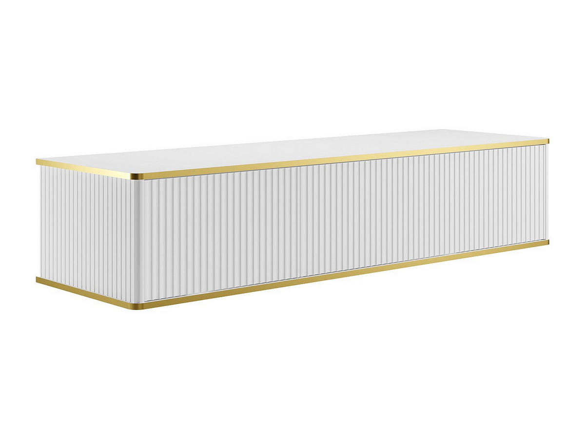 WASCHBECKENUNTERSCHRANK hängend - 2 Schubladen - Streifenoptik - Goldfarbene Umrandung - Weiß - 150 cm - KELIZA - Weiß, Holz (150/54/47cm) - Vente-Unique