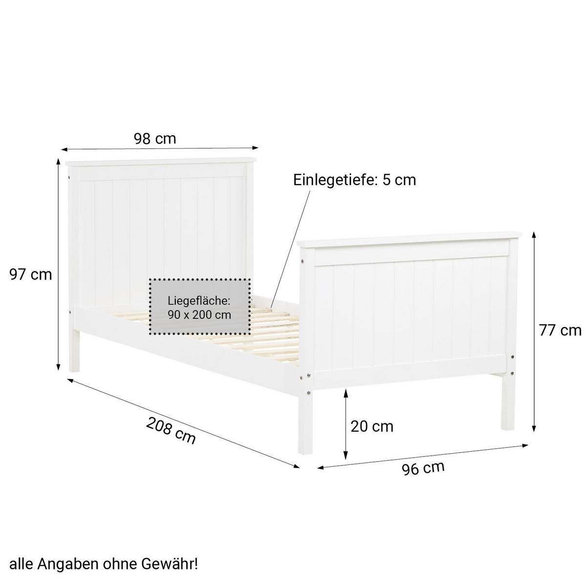 HOLZBETT Kinderbett 90/200 cm weiß - Weiß, Holz (98/97/208cm) - Homestyle4u
