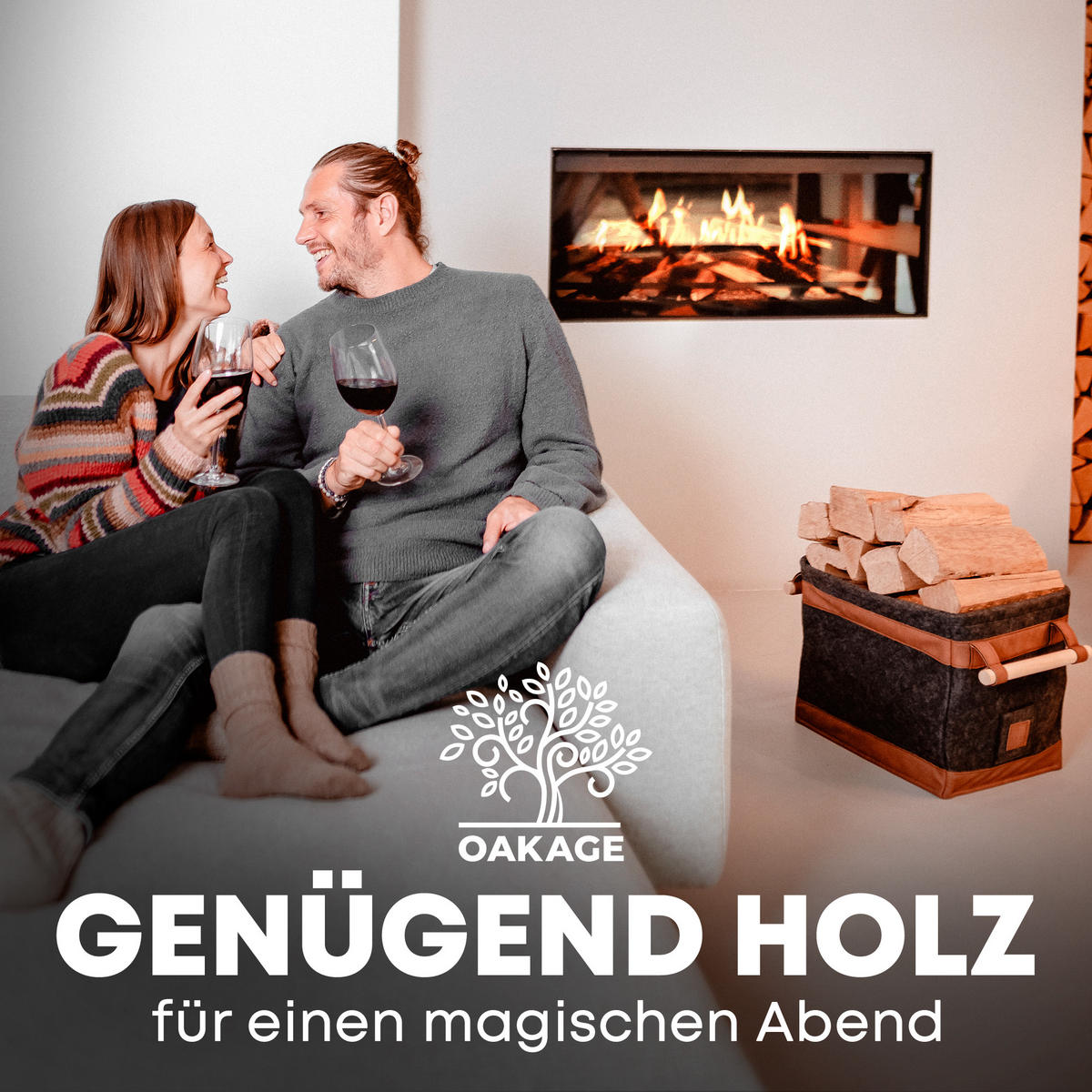 KAMINHOLZKORB FireMaster Filz mit schmutz- und wasserabweisendem Innenlayer und Lederboden 42/32/35 cm - Dunkelgrau, Textil (32/35/42cm) - OAKAGE