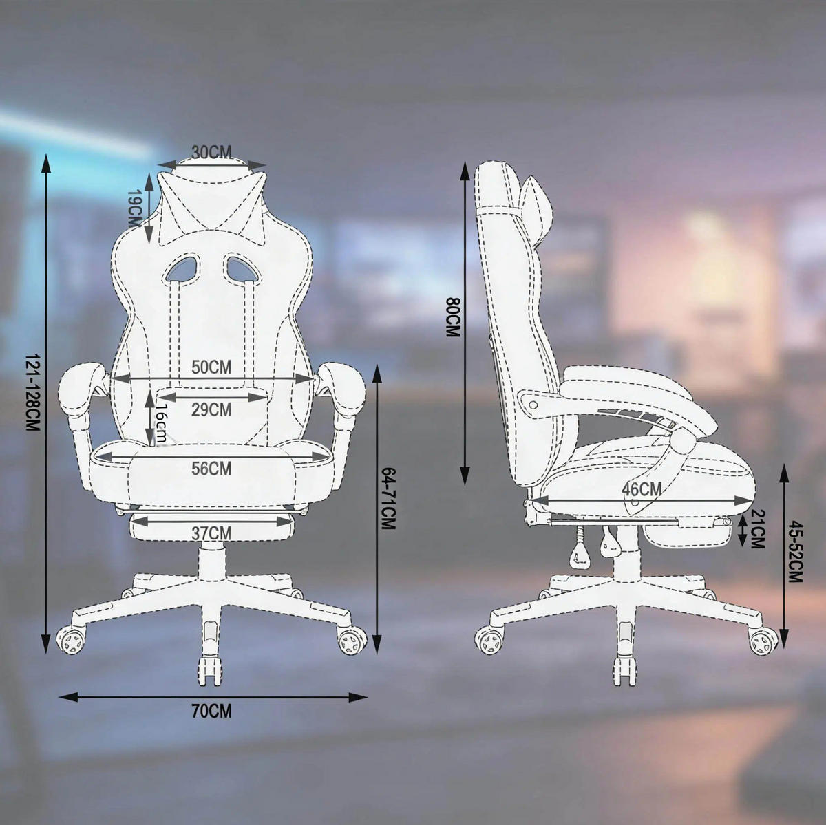 GAMING-STUHL höhenverstellbar mit Fußstütze Kunstleder Schwarz/Grün - Schwarz, Metall (46/128/70cm) - Meubliv