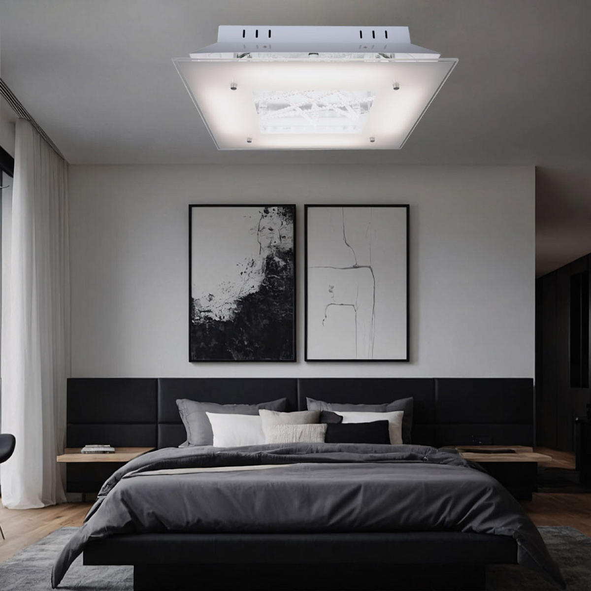 LED DECKENLEUCHTE Metall Kristalloptik Silber - Silberfarben, Glas (40/40/10cm)