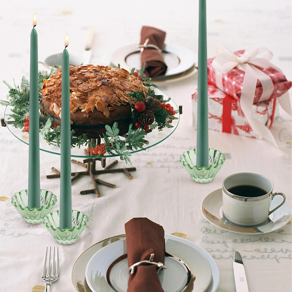 KERZENSTÄNDER 3er Set Glas Grün - Grün, Glas (8.3/4.3/8.3cm)