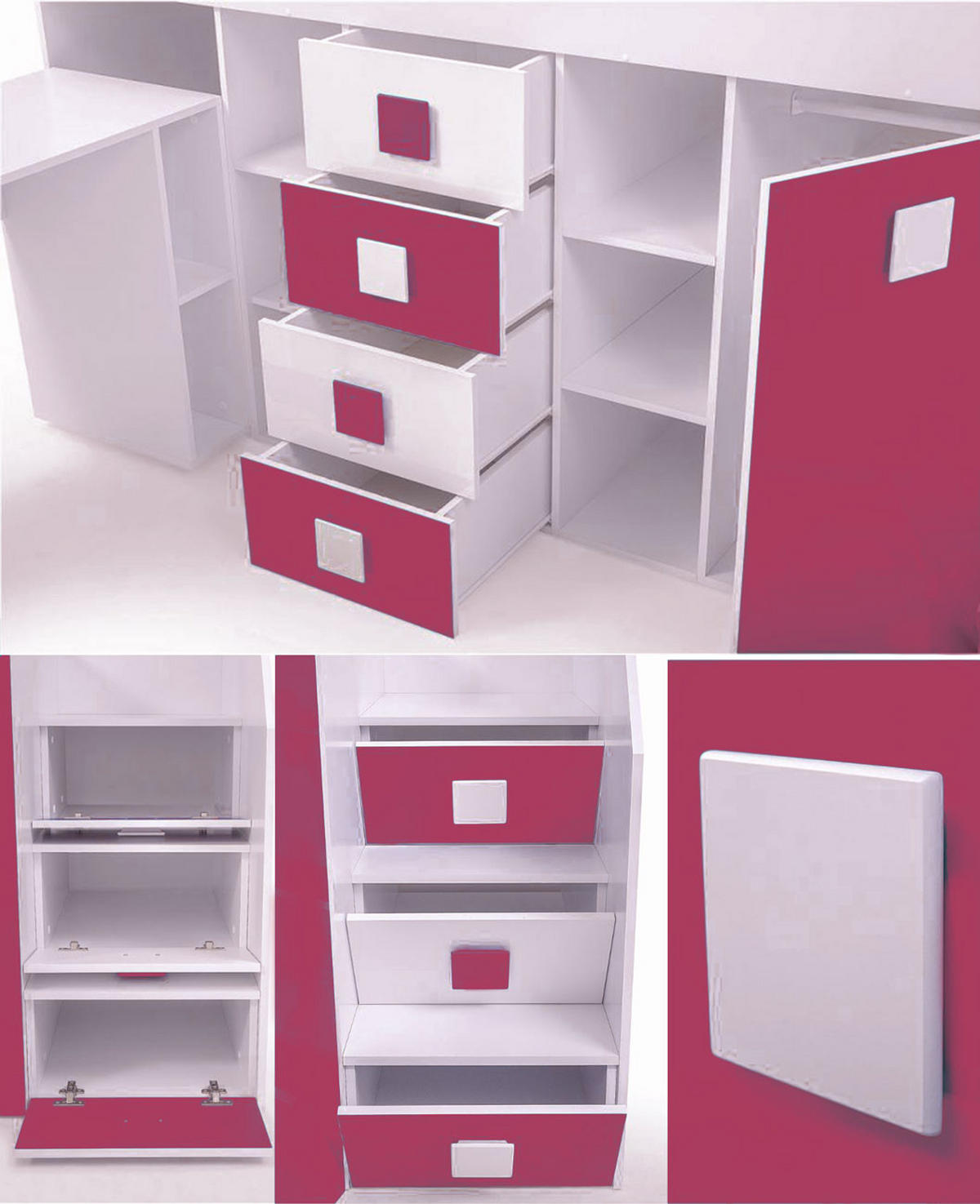 HOCHBETT Toledo weiß / pink 248,5 / 93 / 123cm - Pink/Weiß, Holz/Holzwerkstoff (90/200cm) - Feldmann-Wohnen