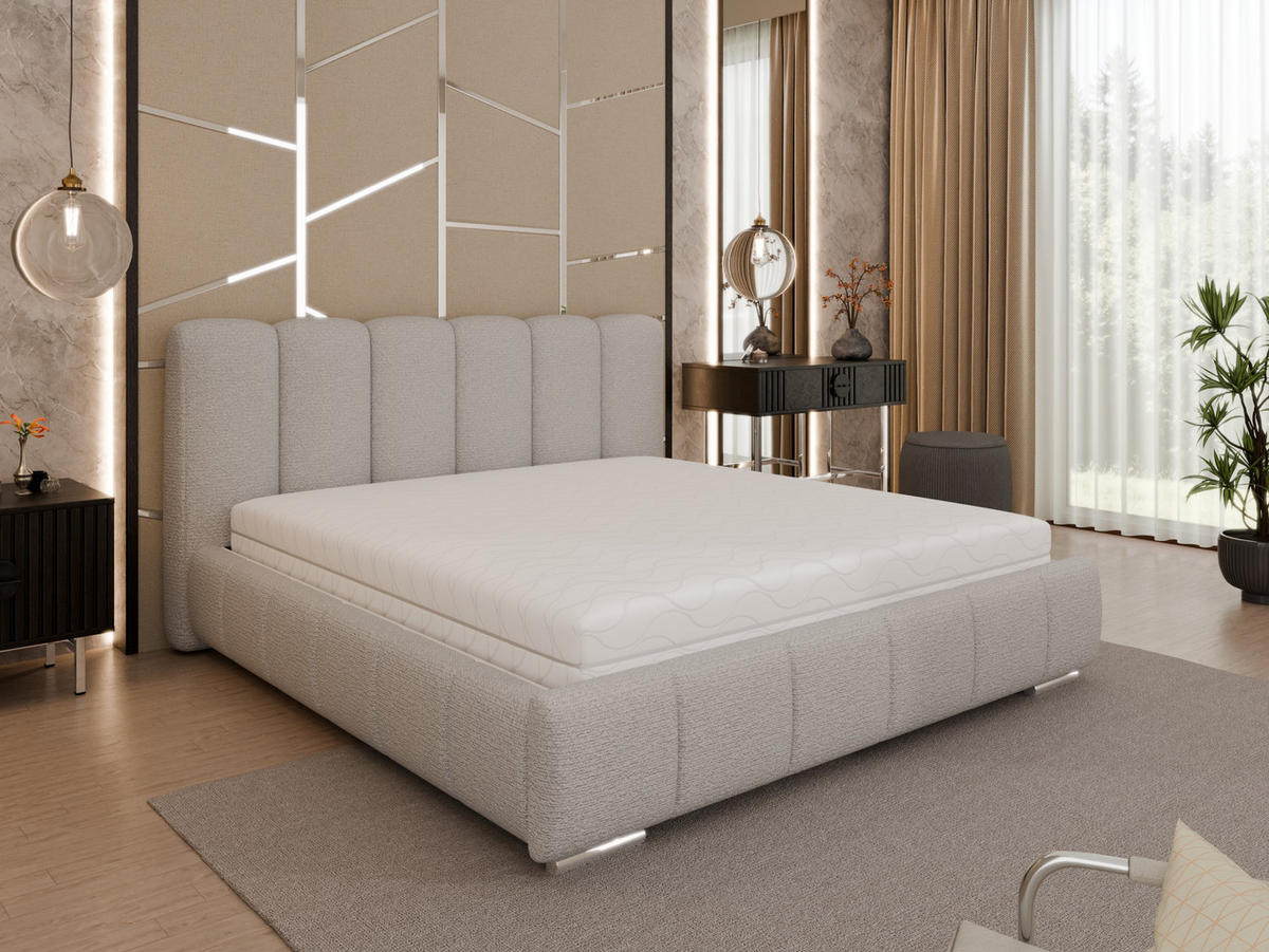 POLSTERBETT Zaira 180x200cm – Elegantes Polsterbett für modernen Wohnstil , Taschenfederkernmatratze Pocket KOKOS (20cm), Sandfarben - Sandfarben, Holz (180/200cm) - Homesy
