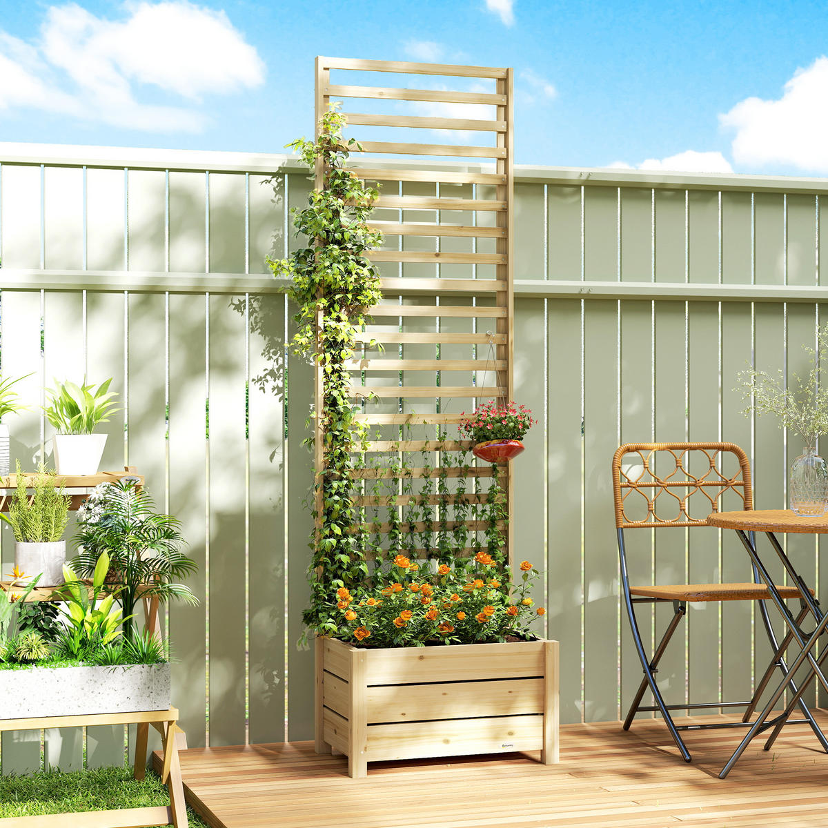 HOCHBEET mit Rankgitter Tannenholz Naturholz - Naturfarben, Holz (60/200/39cm) - Outsunny