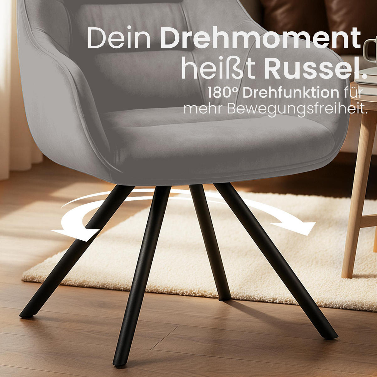 ARMLEHNENSTUHL Samt grau - Schwarz/Grau, Textil/Metall (57/90/63cm) - CLP