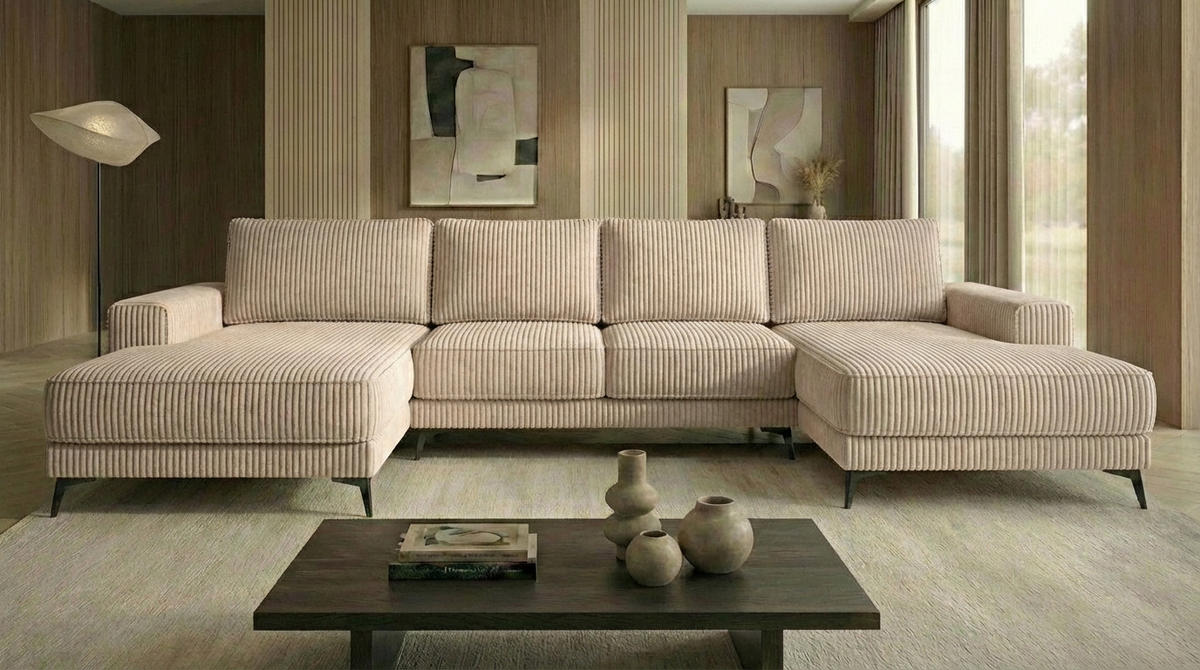 ECKSOFA VALTOR 320 cm x 185 cm – Stoff: ZOOM 02 Farbe: Beige - Beige, Textil (320/185cm) - A&J MöbelLand