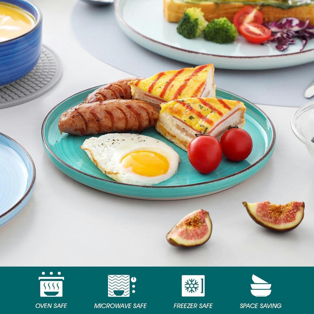 TAFELSERVICE 24-teiliges Set Steingut Blau - Multicolor, Keramik (30.5/30.5/55.9cm)