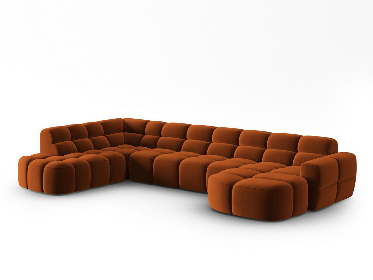 PANORAMASOFA links Lisa aus Samt terrakotta 7 Sitzplätze - Terracotta, Textil (234/77/387cm) - Micadoni