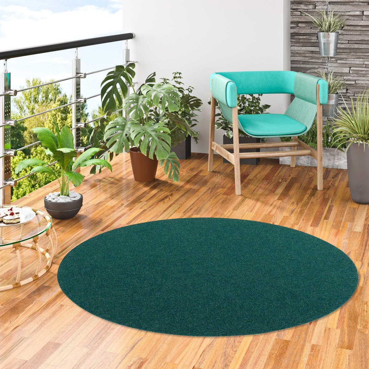 KUNSTRASEN RASENTEPPICH MIT NOPPEN KINGSTON RUND - Petrol, Textil (133/133cm) - Snapstyle