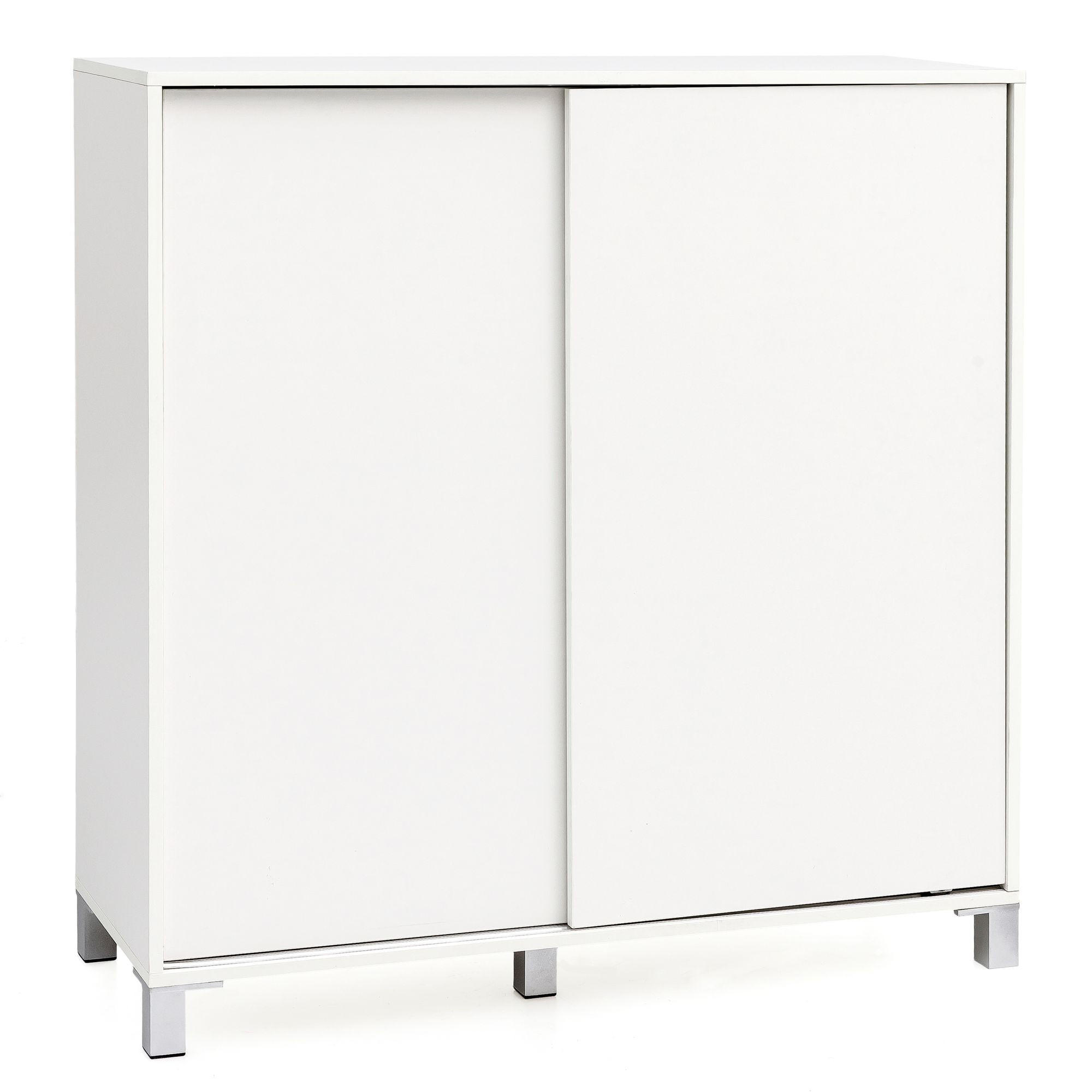 SCHUHSCHRANK Holz für 20 Paar Schuhe mit Schiebetüren, Weiß 100x38x108 cm - Silberfarben/Weiß, Holz/Kunststoff (100/108/38cm) - KADIMA DESIGN