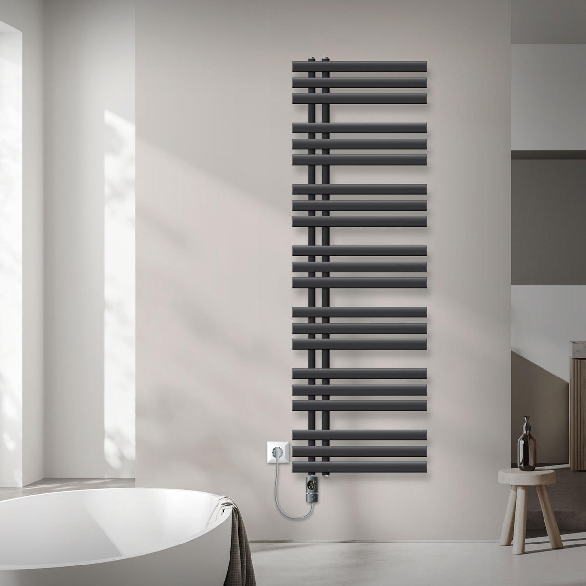 BADHEIZKÖRPER elektrisch Iron EM 500x1600 mm Anthrazit mit Heizstab 1200W Digital - Anthrazit, Metall (50/160/3cm) - LuxeBath
