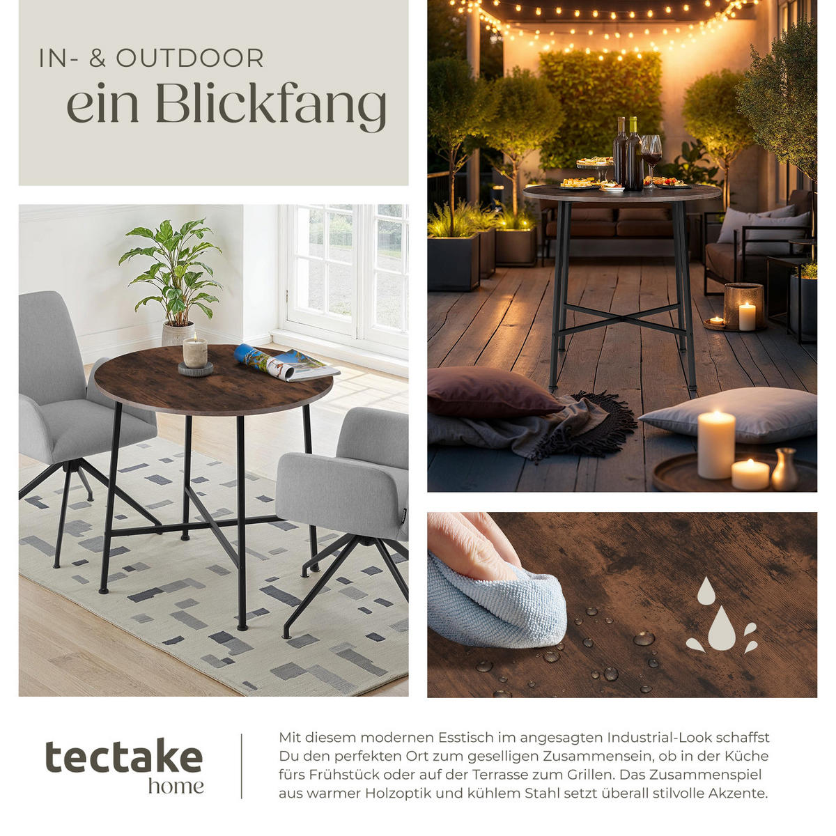 ESSTISCH Ennis,80 x 76 cm,Industrial Holz dunkel, rustikal - Rostfarben, Holz (80/80/76cm) - tectake