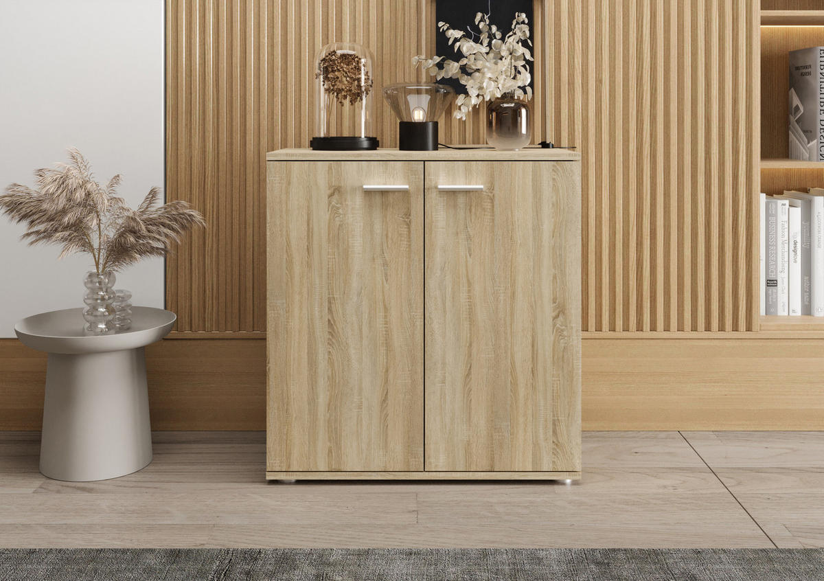 KOMMODE London LMK 2D mit 2 Türen, Sideboard in Farbe: Hellbraun, Größe: 71 x 75 x 35 cm - Hellbraun, Holzwerkstoff (71/75/35cm) - O-Sofa