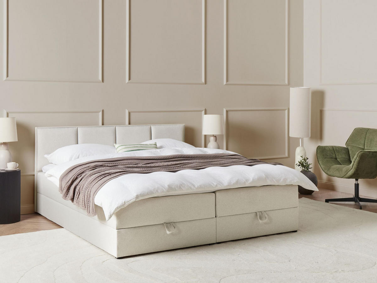 BOXSPRINGBETT mit Stauraum 180/200 cm Cremeweiß Baronet - Weiß, Textil (180/200cm) - Beliani