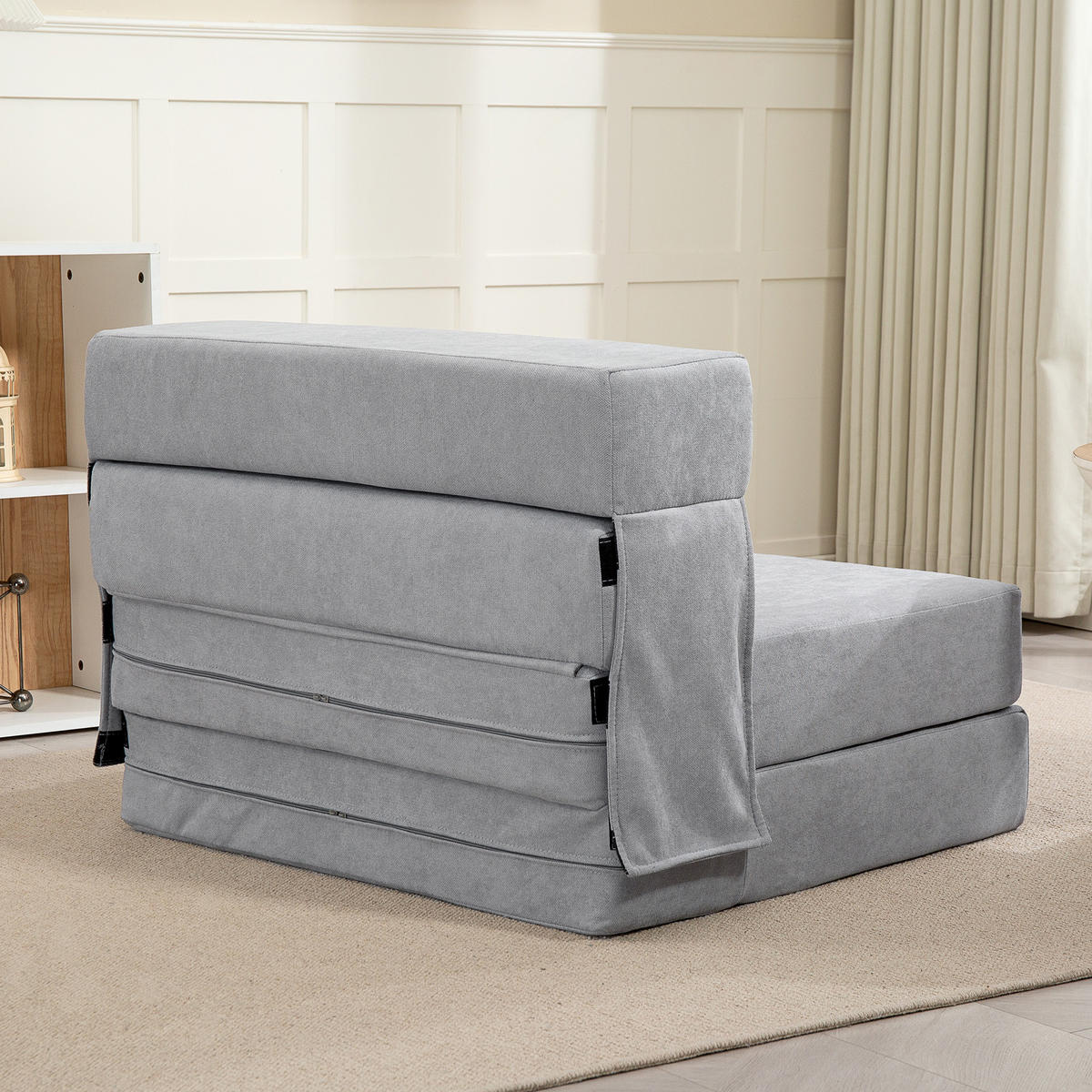 3 in 1 Schlafsessel, klappbares Schlafsofa mit Bettfunktion, Lendenkissen - Hellgrau, Kunststoff (80/15/210cm) - HOMCOM