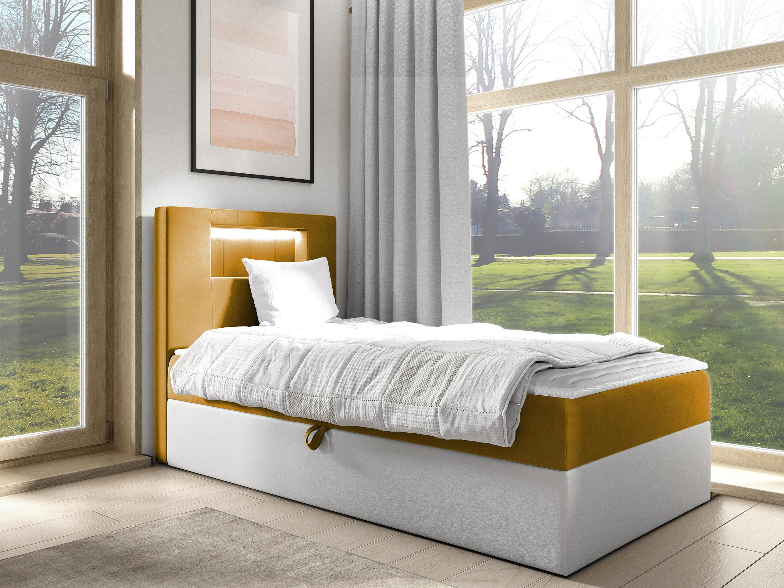 BOXBETT Gold Junior 1, Seite zum Öffnen des Bettkastens: Links - Gelb/Weiß, Holz (100/200cm) - MIRJAN24