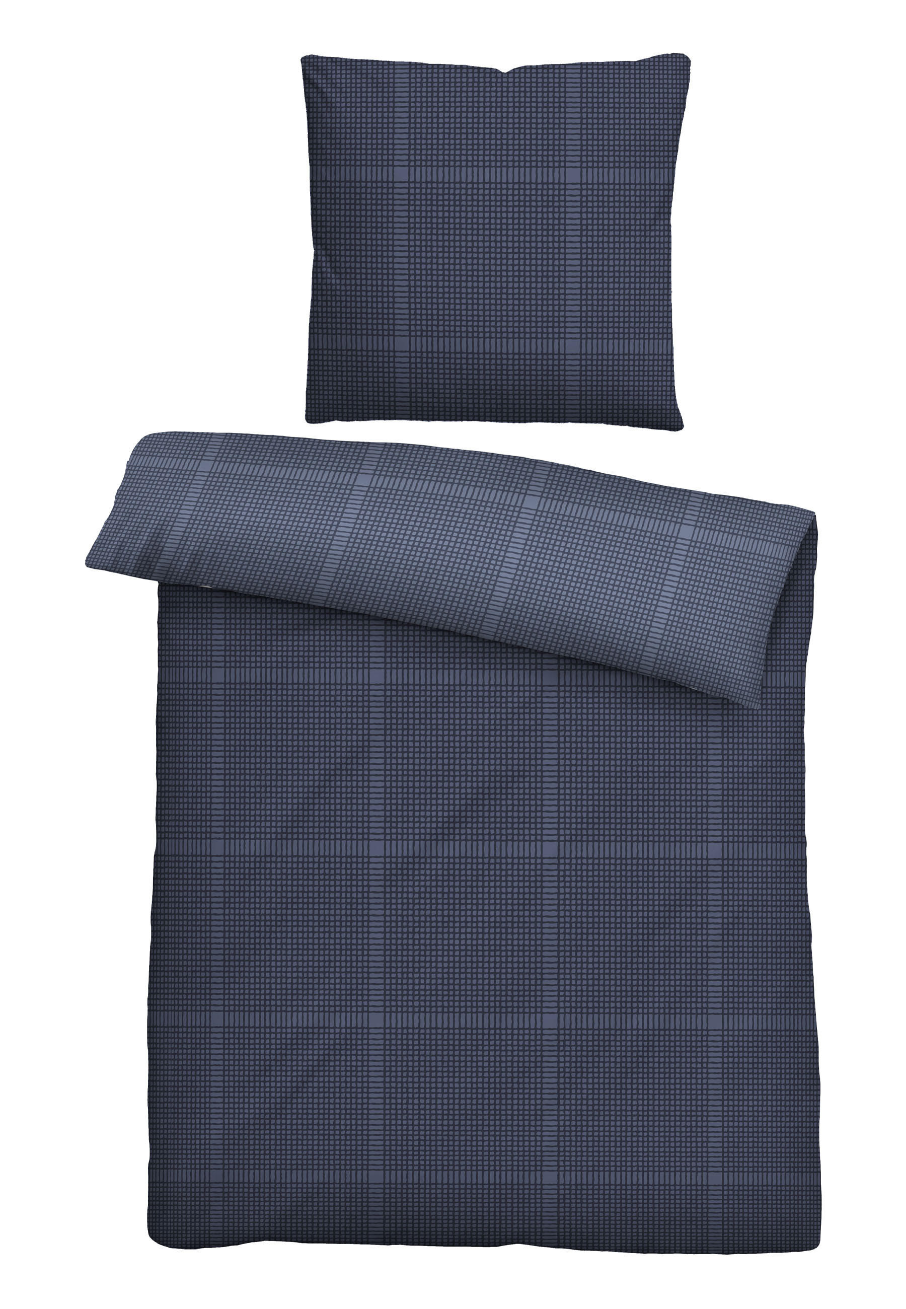 BETTWÄSCHE-GARNITUR Satin Karo marine, 135x200 cm + 80x80 cm - Dunkelblau, Textil (135/200cm) - biberna