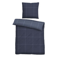 BETTWÄSCHE-GARNITUR Satin Karo marine, 135x200 cm + 80x80 cm - Dunkelblau, Textil (135/200cm) - biberna